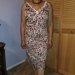 Printed Talbots shift dress with beading